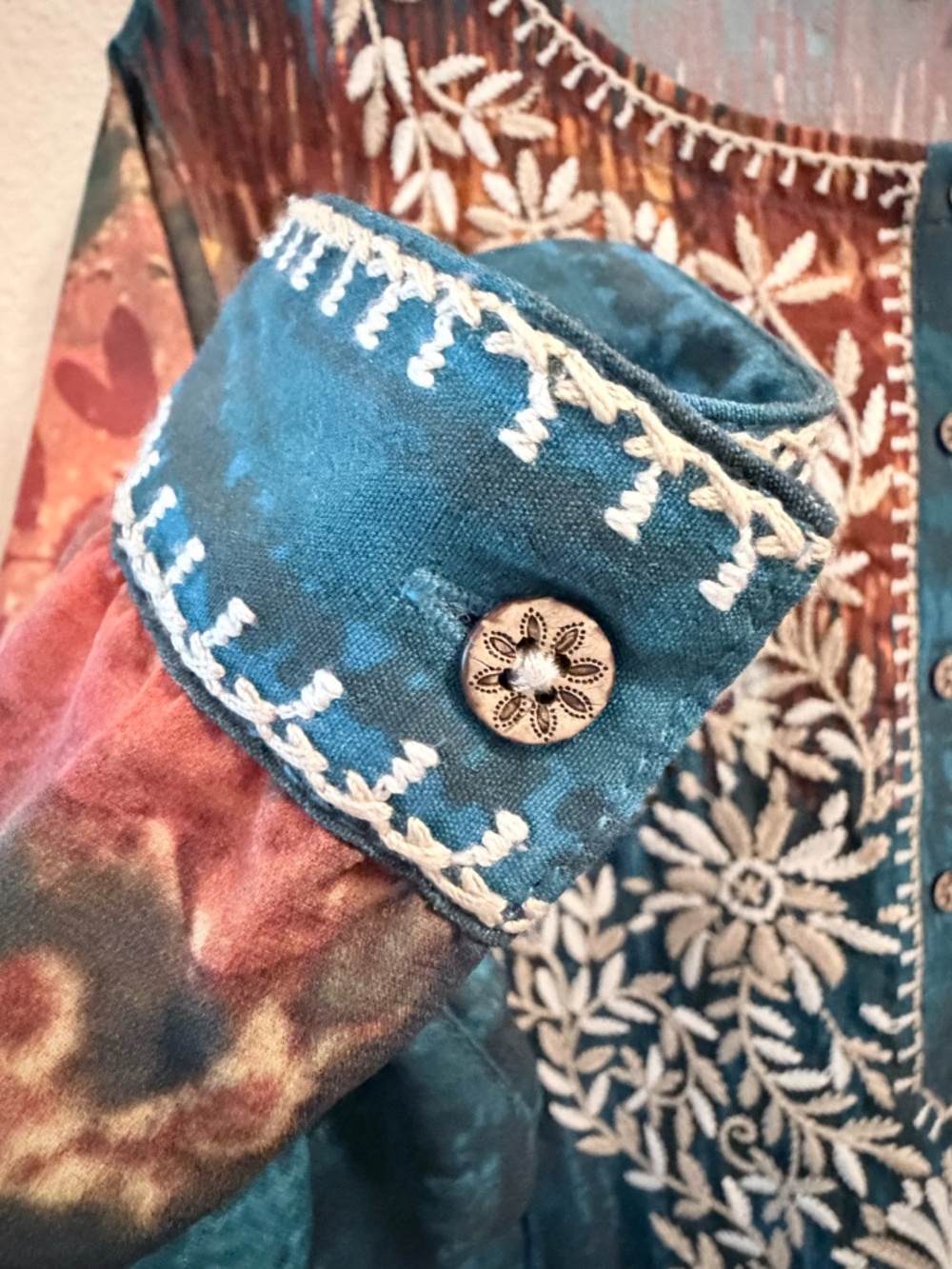 John Mark Embroidered Teal & Rust Floral Blouse XL - Picture 9 of 9